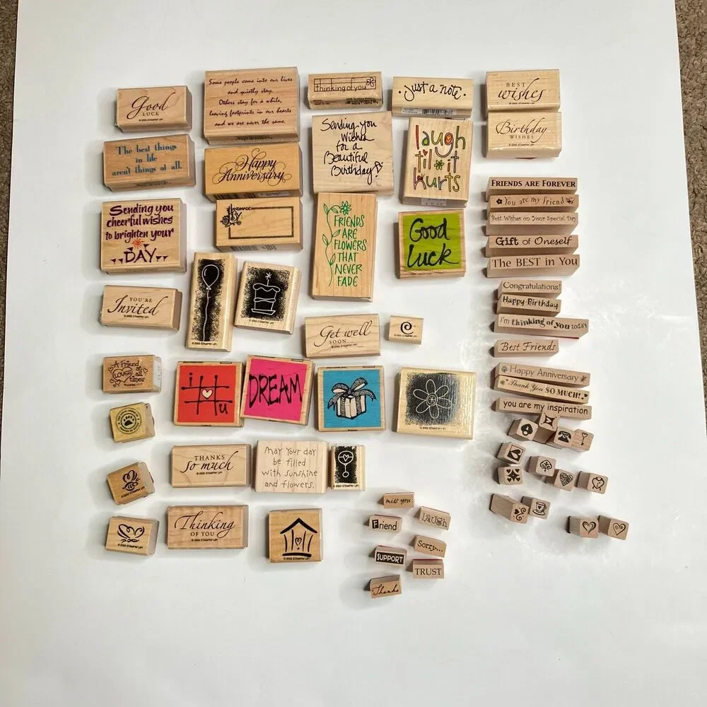 HUGE Lot Of Over 60 Miscellaneous Wooden Rubber Stamps Assorted